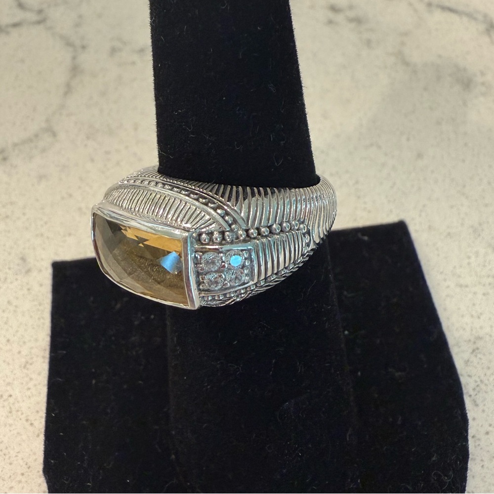 Judith Ripka Citrine & Diamonique sterling silver ring - Picture 2 of 6